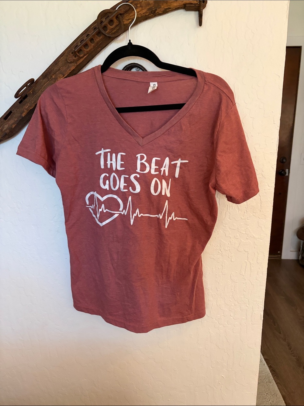 V-Neck Graphic Tee - Dusty Rose "The Beat Goes On"
